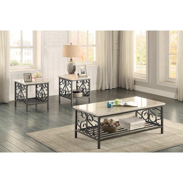 Made4Mattress 3 Piece Fairhope Occasional Table Set with Faux Marble Top - Gray - MA1360878