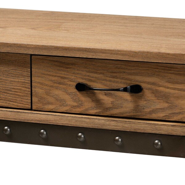 Baxton Studio Kellyn Vintage Oak Brown Finished Wood and Black Finished Metal 3-Drawer Console Table - 177-11199-ZORO