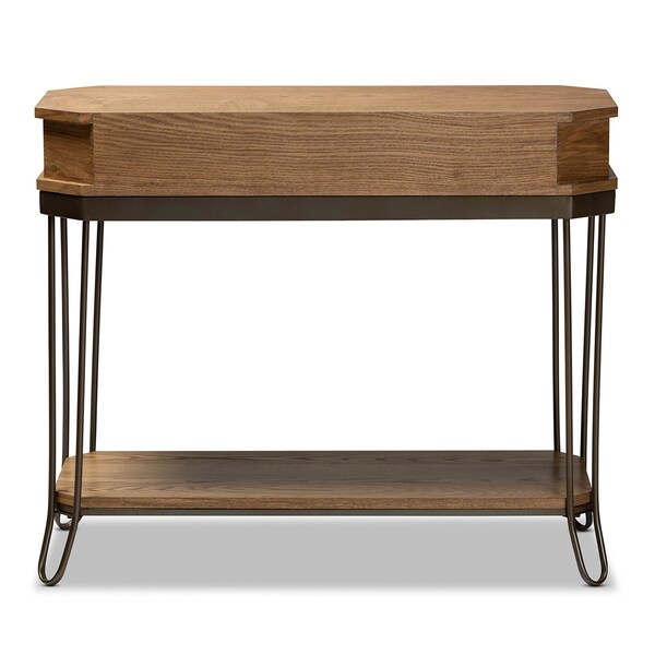 Baxton Studio Kellyn Vintage Oak Brown Finished Wood and Black Finished Metal 3-Drawer Console Table - 177-11199-ZORO