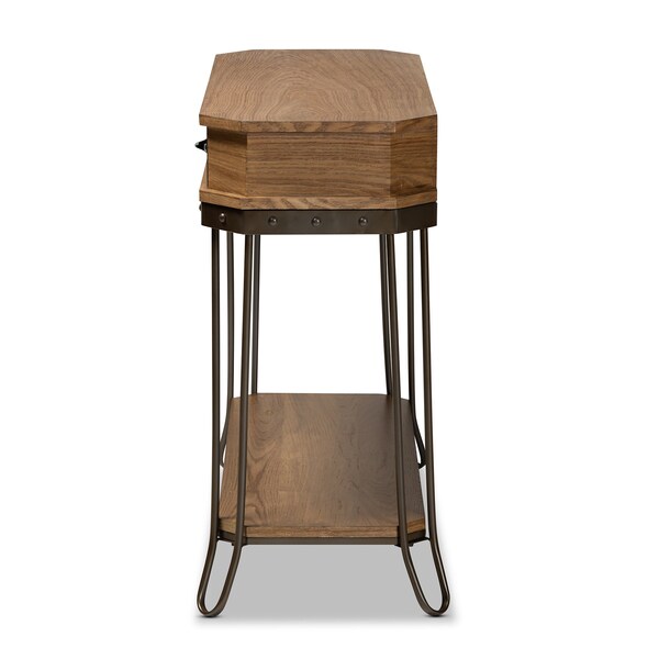 Baxton Studio Kellyn Vintage Oak Brown Finished Wood and Black Finished Metal 3-Drawer Console Table - 177-11199-ZORO