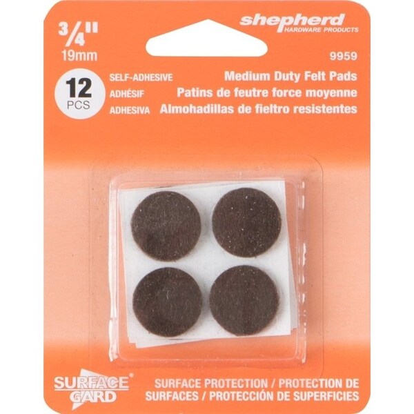 Shepherd Hardware Furniture Pad, Felt Cloth, Brown, 3/4 in Dia, Round - 9959