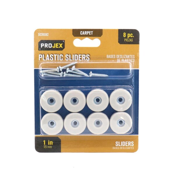 Posdatas 1 in. Screw-on Plastic Heavy Duty Glide, White, 8PK - PO3308710