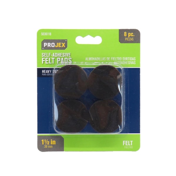 Posdatas 1.5 in. Felt Self Adhesive Protective Pad, Brown, 8PK - PO3305877