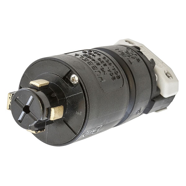Conector de seguridad Hubbell, 20/30 A, 250V DC/600V AC, 3 polos, 3 fases, 4 cuchillas, recto, terminales de tornillo - HBL21415B