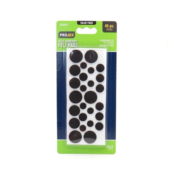 Posdatas Felt Self Adhesive Surface Pad - Round, Brown, 46PK - PO3307350