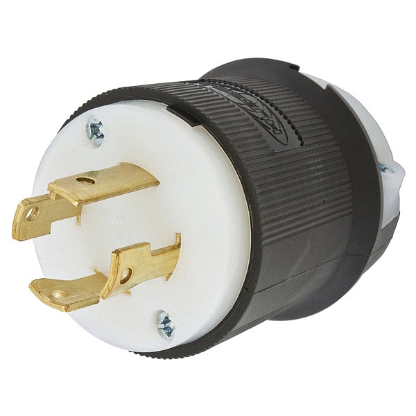 Enchufe de bloqueo Hubbell, 30 A, 250V CA, 3 Polos, L15-30P, calibre 16 a 8, terminales de tornillo, Negro/Blanco - HBL2721