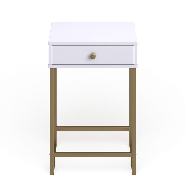 Acme 1-Drawer Metal Tube End Table in White and Brass - ER-0154WH