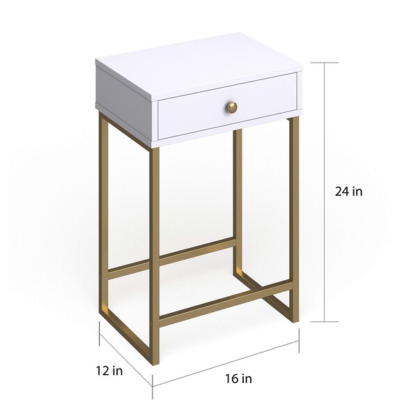 Acme 1-Drawer Metal Tube End Table in White and Brass - ER-0154WH