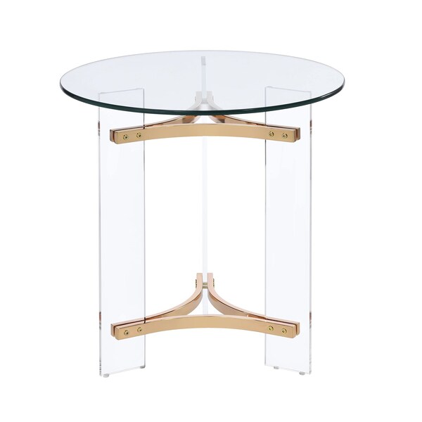 Acme Round Tempered Glass Top End Table in Clear and Gold - ER-0194CL