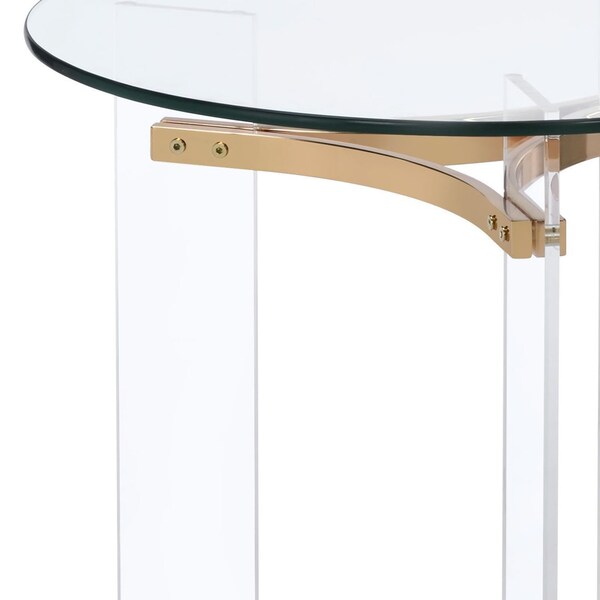 Acme Round Tempered Glass Top End Table in Clear and Gold - ER-0194CL