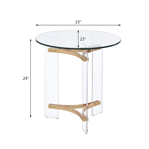 Acme Round Tempered Glass Top End Table in Clear and Gold - ER-0194CL