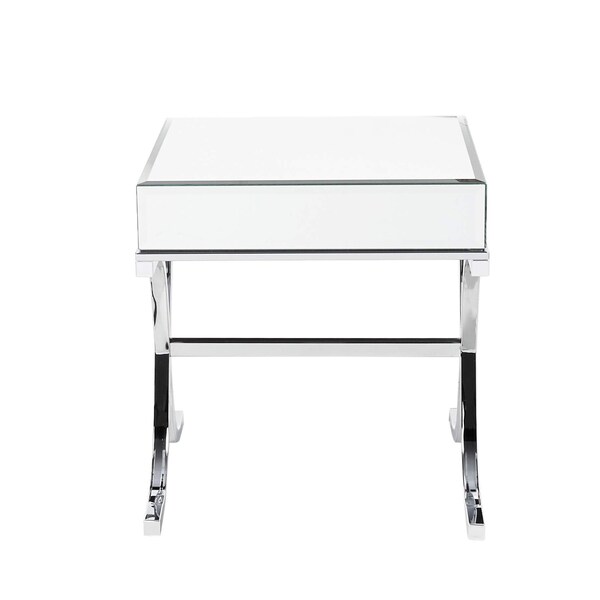 Acme Square Mirror Top Metal Tube End Table in Chrome - ER-089SL