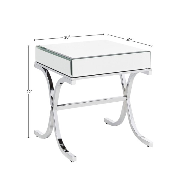 Acme Square Mirror Top Metal Tube End Table in Chrome - ER-089SL