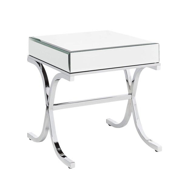 Acme Square Mirror Top Metal Tube End Table in Chrome - ER-089SL