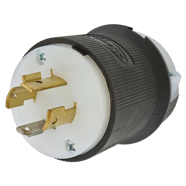 Enchufe de bloqueo giratorio de 20 amperios, 3 polos, 4 cables, 125/250VAC L14-20P BK/WT - HBL2411