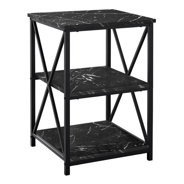 Monarch Specialties Accent Table, Side, End, Nightstand, Lamp, Living Room, Bedroom, Metal, Laminate, Black Marble Look - I 3595