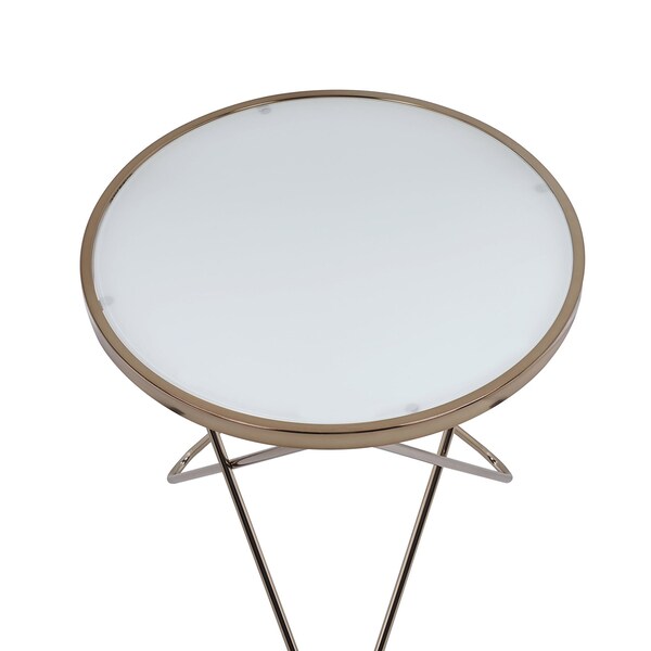 Acme Round Glass Top End Table in White Glass and Gold - ER-0214GD