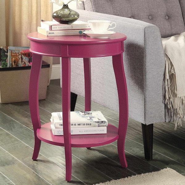 Acme Wood Round End Table with Bottom Shelf in Purple - ER-0223PP