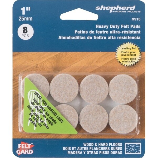 Shepherd Hardware Furniture Pad, Felt Cloth, Beige, 1 in Dia, 3/8 in Thick, Round - 9915