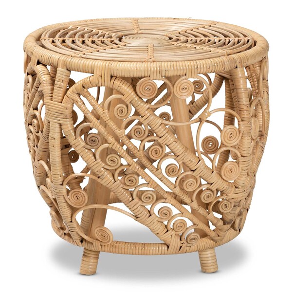 Baxton Studio Saranna Modern Bohemian Natural Brown Finished Rattan End Table - 205-12681
