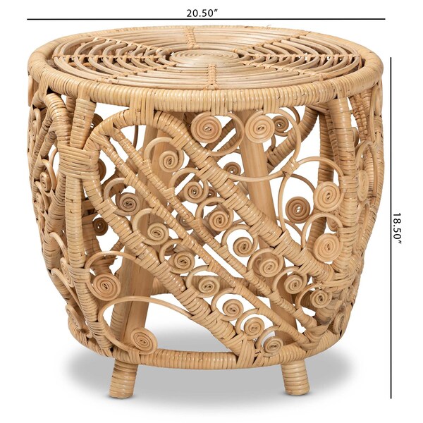 Baxton Studio Saranna Modern Bohemian Natural Brown Finished Rattan End Table - 205-12681