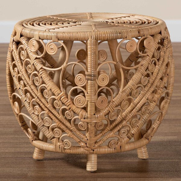 Baxton Studio Saranna Modern Bohemian Natural Brown Finished Rattan End Table - 205-12681