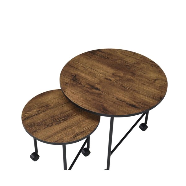 Acme 2-Piece Round Wooden Top Nesting Tables in Vintage Oak - ER-0158OAK