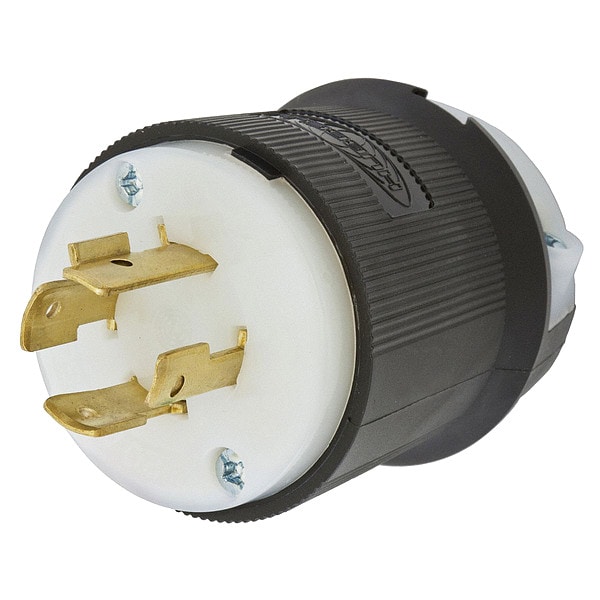 Conector de bloqueo Hubbell, 20 A, 480V CA, 3 Polos, L16-20P, calibre 16 a 8, terminales de tornillo, negro/blanco - HBL2431