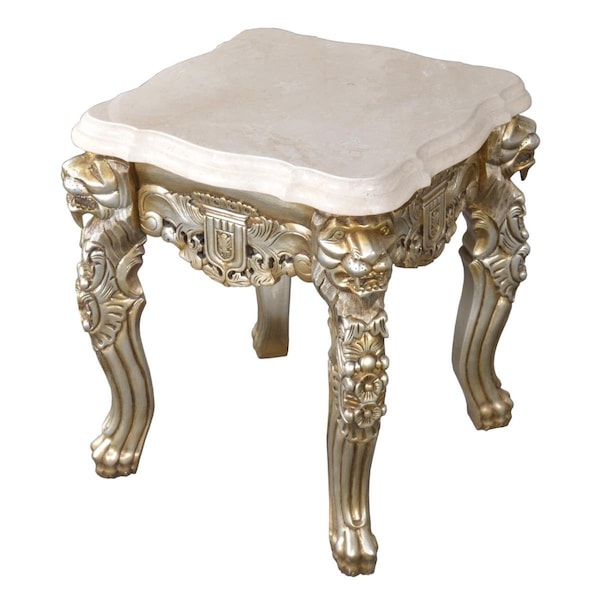 Made-To-Order Platina Lion End Table with Marble Top - MA3190024