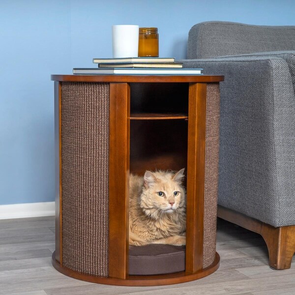 The Refined Feline Purrrrfect End Table for Cats, Mahogany - PURTABLE-MA