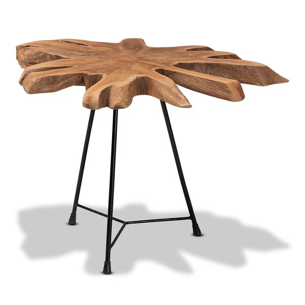 Baxton Studio Merci Rustic Industrial Natural Brown and Black End Table with Teak Tree Trunk Tabletop - 209-12794