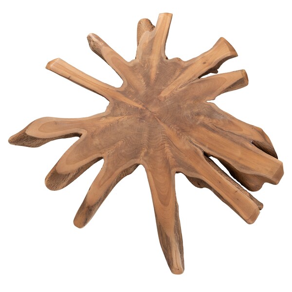Baxton Studio Merci Rustic Industrial Natural Brown and Black End Table with Teak Tree Trunk Tabletop - 209-12794
