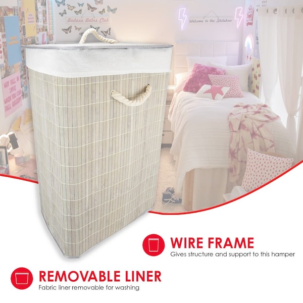 Home Basics 12 in W, 16 in L, 23 in H, Bamboo/Medium-density fibreboard (MDF)/Metal, Polyester/ Cotton/Viscose - ZOR96095