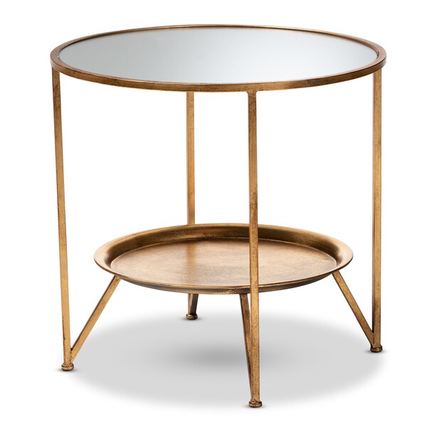 Baxton Studio Tamsin Gold Finished Metal and Mirrored Glass Table with Tray Shelf - 151-9067