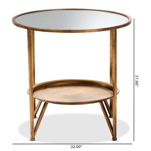 Baxton Studio Tamsin Gold Finished Metal and Mirrored Glass Table with Tray Shelf - 151-9067