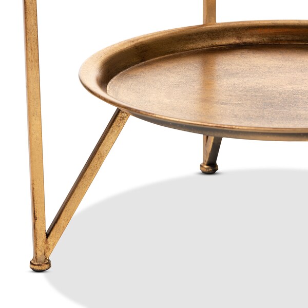 Baxton Studio Tamsin Gold Finished Metal and Mirrored Glass Table with Tray Shelf - 151-9067