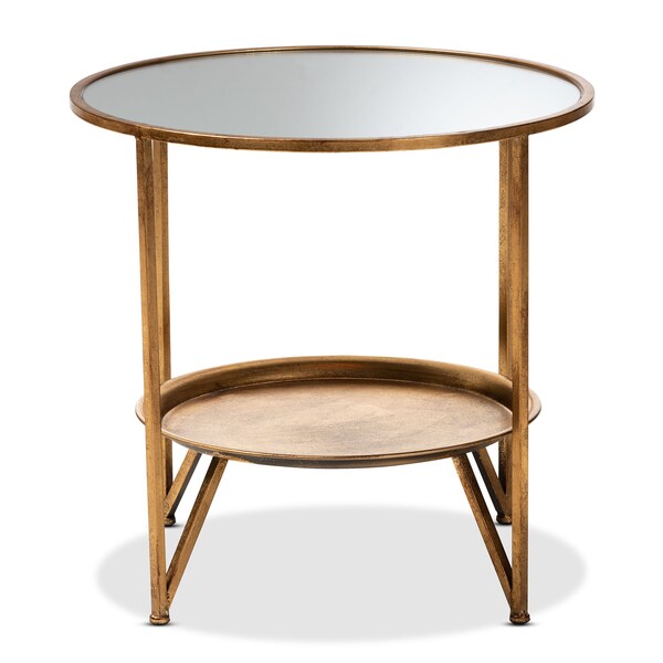 Baxton Studio Tamsin Gold Finished Metal and Mirrored Glass Table with Tray Shelf - 151-9067