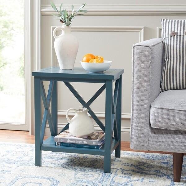 Safavieh Candence Cross Back End Table- Slate Teal - 21.5 x 13.4 x 18.1 in. - AMH6523F