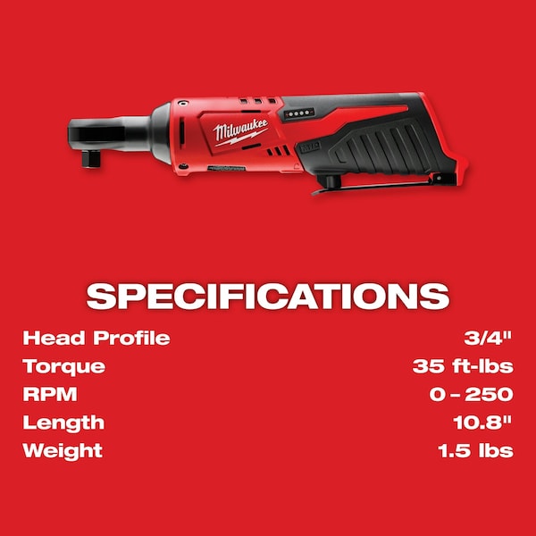 Milwaukee Tool M12 Cordless 3/8 in Lithium-Ion Ratchet Kit - 2457-21