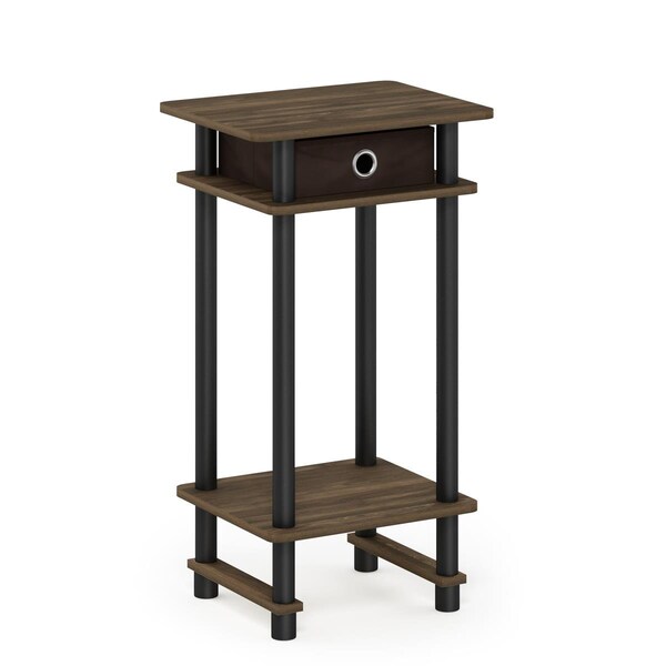 Furinno Turn-N-Tube Tall End Table with Bin Columbia Walnut & Black & Dark Brown - 17017CWNBKDBR