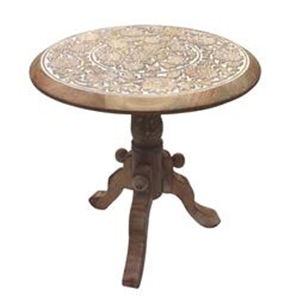 The Urban Port Intricately Carved Round Top Wooden Stool with Pedestal Base, Antique White - UPT-209567