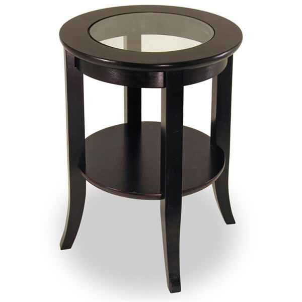 Doba-Bnt Round End Table with Glass Top - Espresso - 18.5in.W x 18.5in.D x 22.5in.H - SA3941215