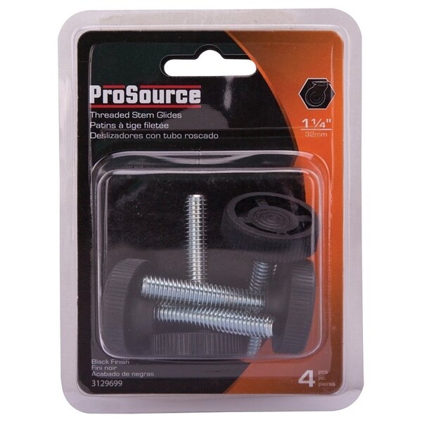 Prosource Furniture Glide, PE/Steel, Black, Black, 1-1/4 x 1-1/4 x 2-1/8 in Dimensions - FE-S505-PS