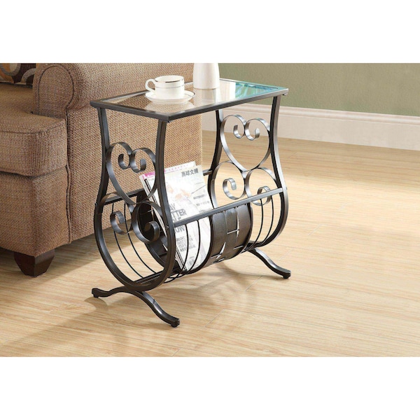 Monarch Specialties Accent Table - Satin Black Metal  With Tempered Glass - I 3314