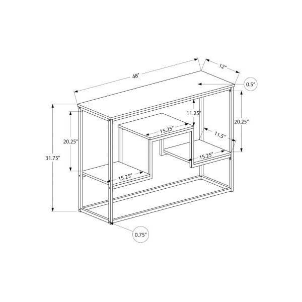 Monarch Specialties Accent Table - 48"L / Espresso / Black Metal Hall Console - I 3582