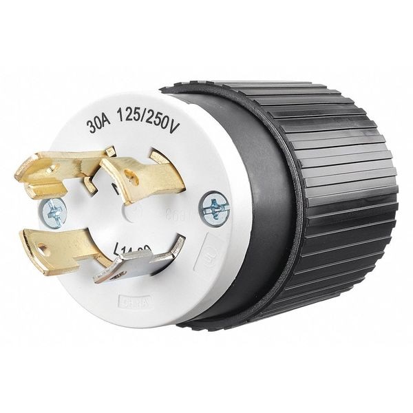 Enchufe de cierre de 30A Zoro Select 3P 4W 125/250VAC L14-30P BK/WT - 71430NP
