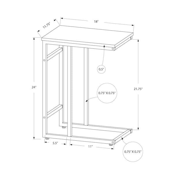 Monarch Specialties End Table, 18 W, 24 H, Particle Board, Metal, White - I 2173