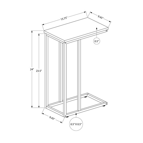 Monarch Specialties End Table, 15.75 W, 24 H, Particle Board, Metal, White - I 3760