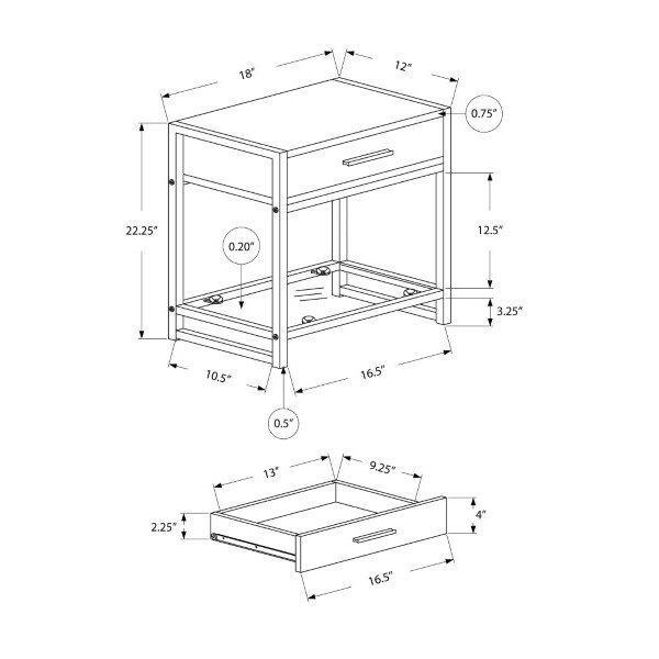 Monarch Specialties Accent Table - 22"H / White/ Silver Metal/ Tempered Glass - I 3503