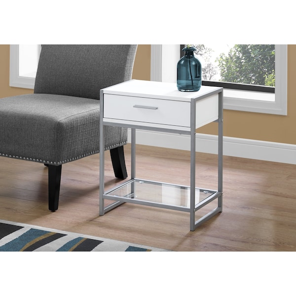 Monarch Specialties Accent Table - 22"H / White/ Silver Metal/ Tempered Glass - I 3503